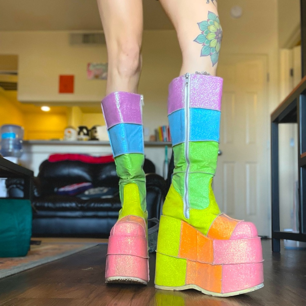 Demonia Rainbow Platforms Size 7